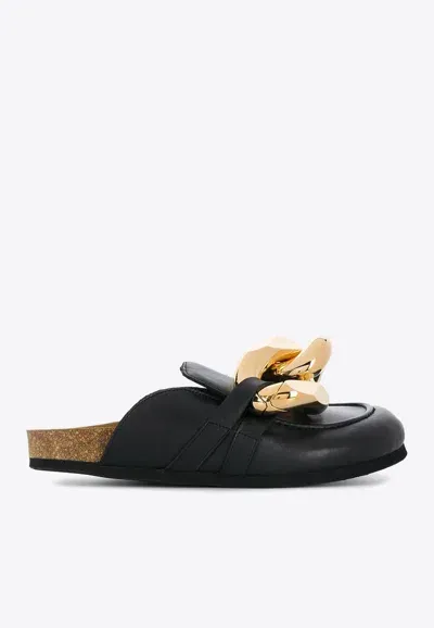 Jw Anderson Black Leather Chain Loafer Mules