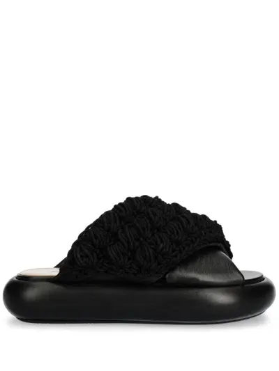 Jw Anderson Crochet Twister Slides In Black