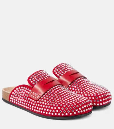 Jw Anderson Crystal-embellished Leather Mules In Red