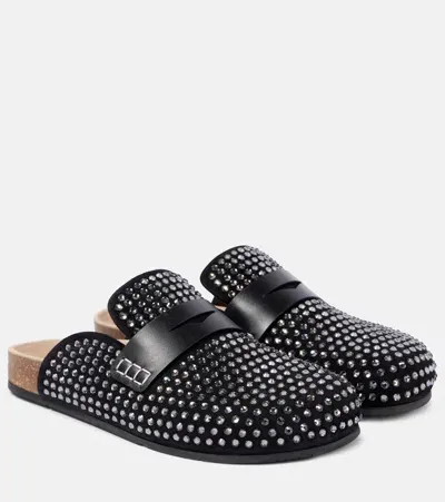 Jw Anderson Crystal-embellished Suede Mules In Schwarz