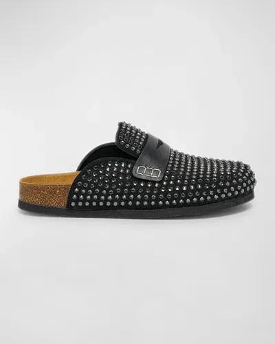 Jw Anderson Crystal Suede Penny Loafer Mules In Black