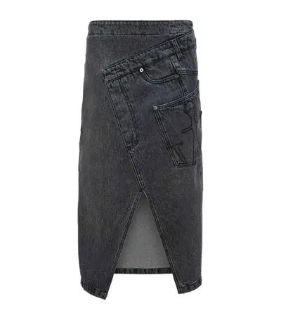 Jw Anderson Twisted Denim Midi Skirt In Grey