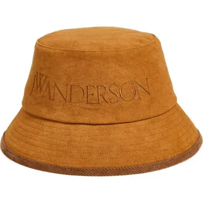 Jw Anderson Embroidered Logo Canvas Bucket Hat In Caramel