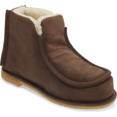 Jw Anderson Genuine Shearling Lined Bootie In 567 Chocolate Mrn Beige