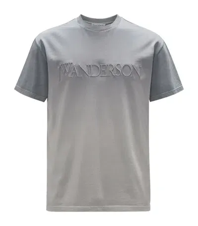 Jw Anderson Embroidered-logo Organic Cotton T-shirt In Grey