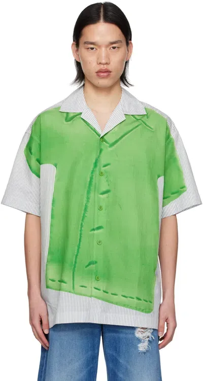 Jw Anderson Clay Trompe L'oeil Print Short Sleeve Shirt Light Grey/green