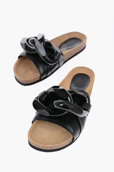 Jw Anderson Leather Sandals With Maxi Chain In Black