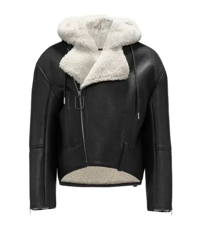 Jw Anderson Leather Shearling Biker Jacket In Brown