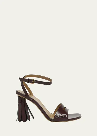 Jw Anderson Leather Tassel Ankle-strap Sandals In Burgundy