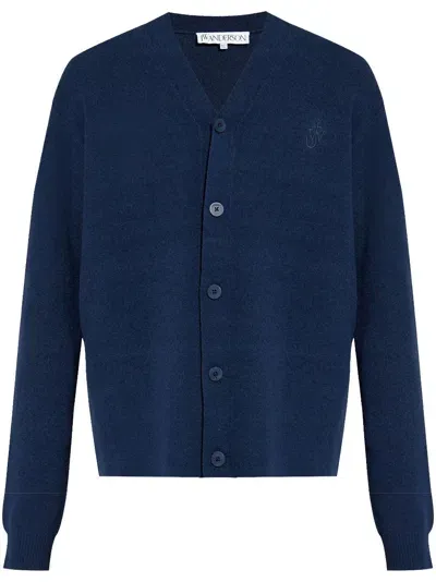 Jw Anderson Logo-embroidered Cardigan In Blue