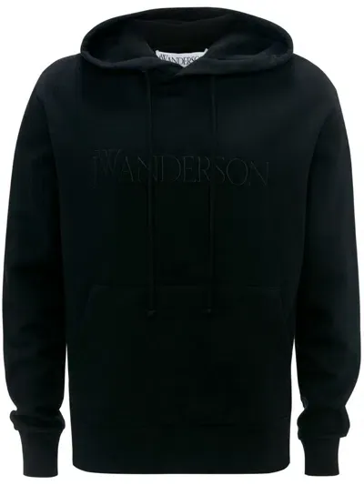 Jw Anderson Logo-embroidered Cotton Hoodie In Schwarz