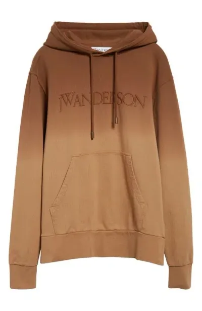 Jw Anderson Logo Embroidered Gradient Hoodie In Brown