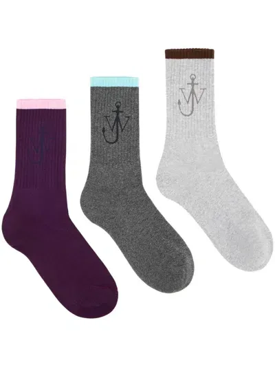 Jw Anderson Short Colour Block Socks - Bundle In Grey