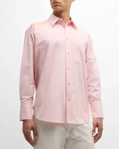 Jw Anderson Men's Sport Shirt With Satin Inserts In Pink