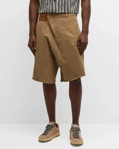 Jw Anderson Men's Twisted Cotton Workwear Shorts In Beige