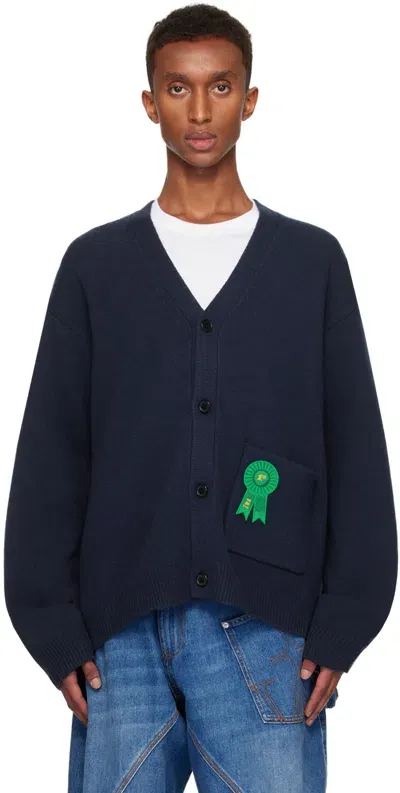 Jw Anderson Navy Rosette Patch Pocket Cardigan In 888