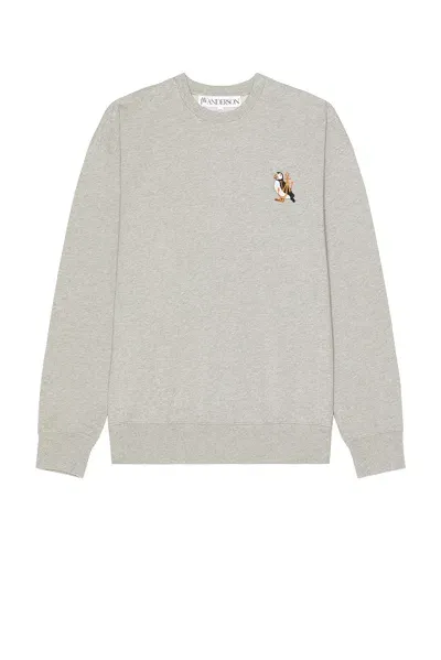 Jw Anderson Puffin Embroidery Sweatshirt In Mid Grey Melange