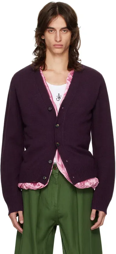 Jw Anderson Purple Satin Lined Cardigan In Plum