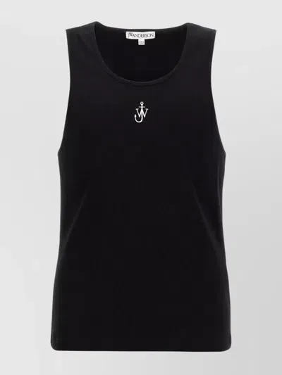 Jw Anderson Ribbed Texture Tank Top With Round Neck In Black