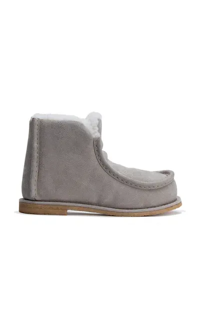 Jw Anderson Shearling-trimmed Suede Ankle Boots In Grey