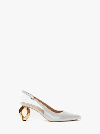 Jw Anderson Square Toe Chain Heel Slingback Pumps In Off White