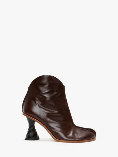 Jw Anderson Twisted Heel Ankle Boots In Brown