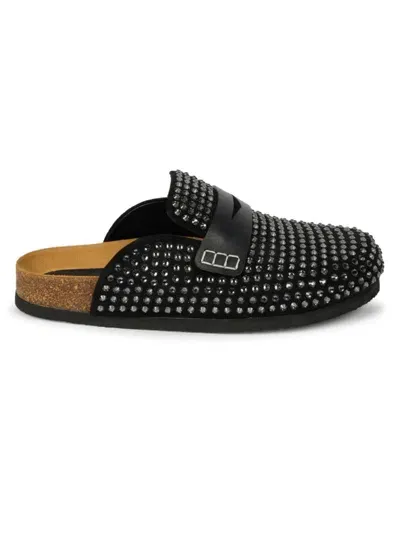 Jw Anderson Crystal Stud Comfort Slide Loafers In Black