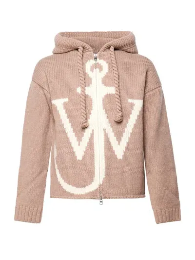 Jw Anderson Zip Jwa Anchor Logo Sweater In Beige