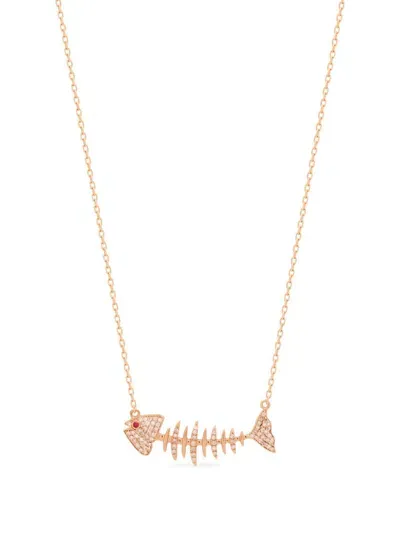 Kamushki 18k Rose Gold Wishbone Side Diamond And Sapphire Necklace In Pink