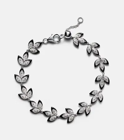 Kamyen Enamel Leaf 18kt White Gold Bracelet With Diamond In Silver