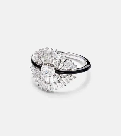 Kamyen Eyelash 18kt White Gold Pinky Ring With Diamonds In Silver