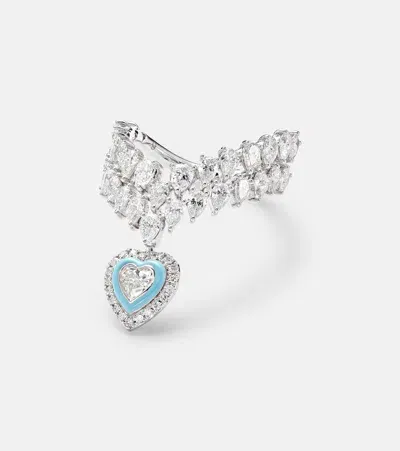 Kamyen Heart Of The Ocean 18kt White Gold Ring With Diamonds In Silver