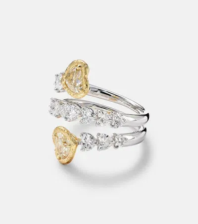 Kamyen Yellow Heart 18kt White Gold Ring With Diamonds In Silver