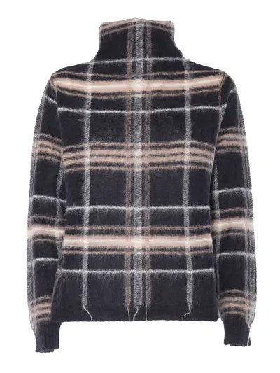 Kangra Alpaca Turtleneck Seater With Tartan Inlay In Black