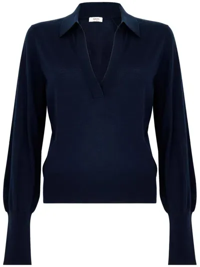 Kangra Black Wool Sweater With V-neck In Blue