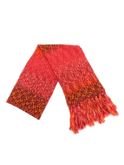 Kangra Cashmere Printed Effect Fringed Scarf In Red