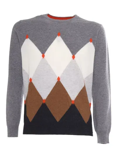 Kangra Diamond Pattern Crewneck Sweater In Grey