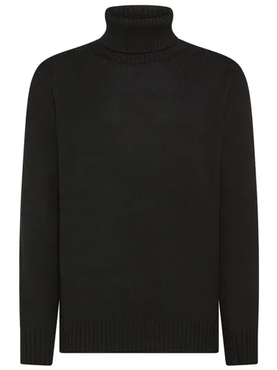 Kangra High-neck Sweater In Merino Wool With Ribbed Edges In Black