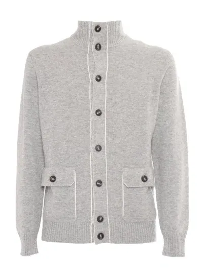 Kangra Knitted Jacket With Buttons And Pockets In White