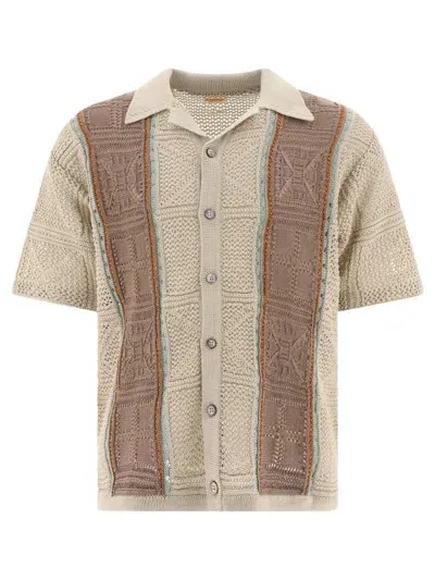 Kapital 7g Crochet Knit Tennessee Aloha Polo Shirts In Beige