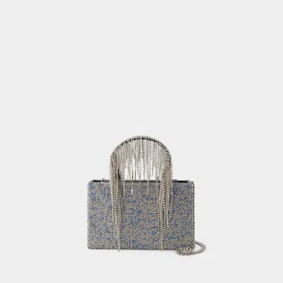 Kara Crystal Mesh Midi Handbag In Blue