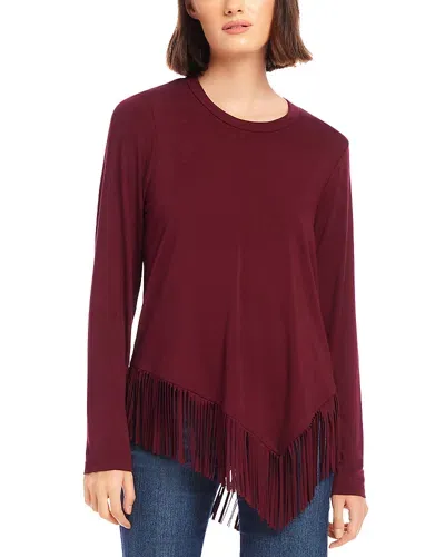 Karen Kane Asymmetric Fringe Top In Wine