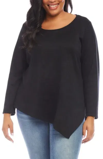 Karen Kane Asymmetric Hem Long Sleeve Top In Black