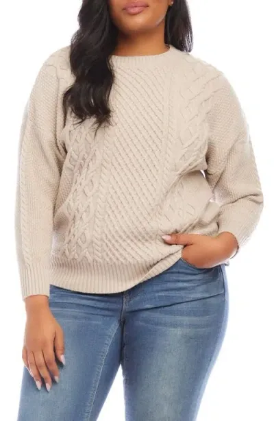 Karen Kane Cable Stitch Sweater In Almond