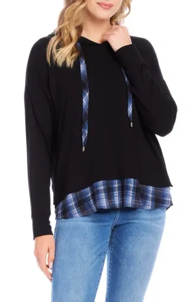 Karen Kane Contrast Hem Hoodie In Black