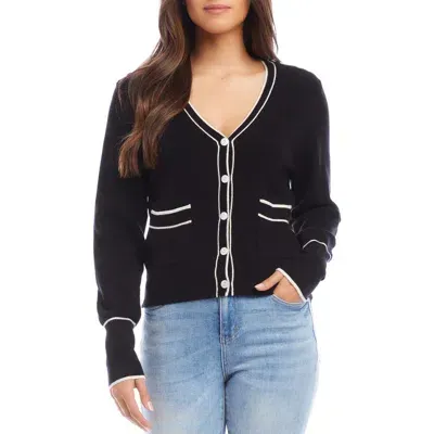 Karen Kane Contrast Trim Cardigan In Black Off White