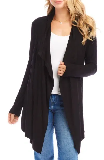 Karen Kane Drape Collar Rib Longline Cardigan In Black