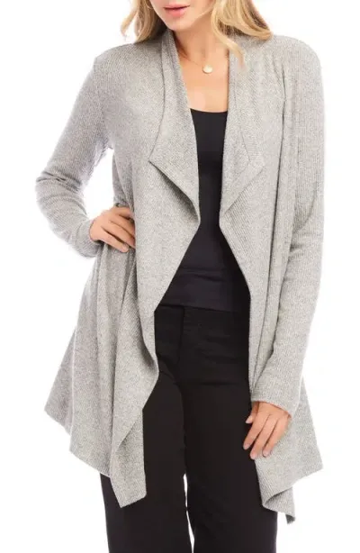 Karen Kane Drape Collar Rib Longline Cardigan In Gray