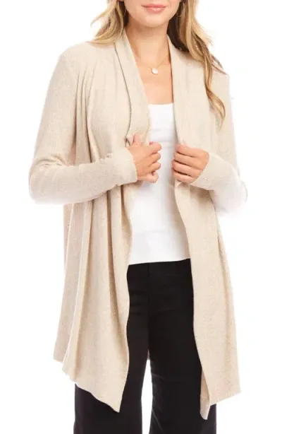 Karen Kane Drape Collar Rib Longline Cardigan In Oat