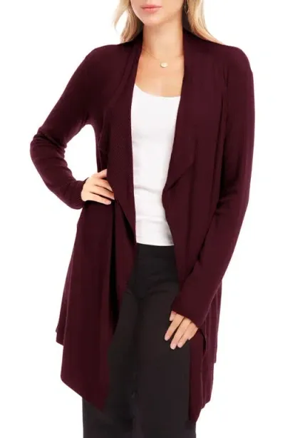 Karen Kane Drape Collar Rib Longline Cardigan In Wine